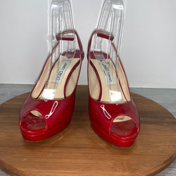 Jimmy Choo Patent Leather Slingback Pumps Heels Sandals Red Women’s size 38.5 - Picture 5 of 16
